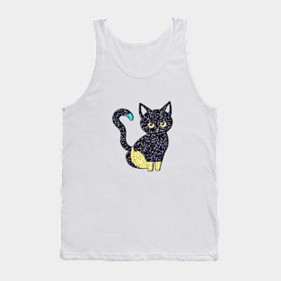 Blue, white Crystal cute Black Cat Tank Top